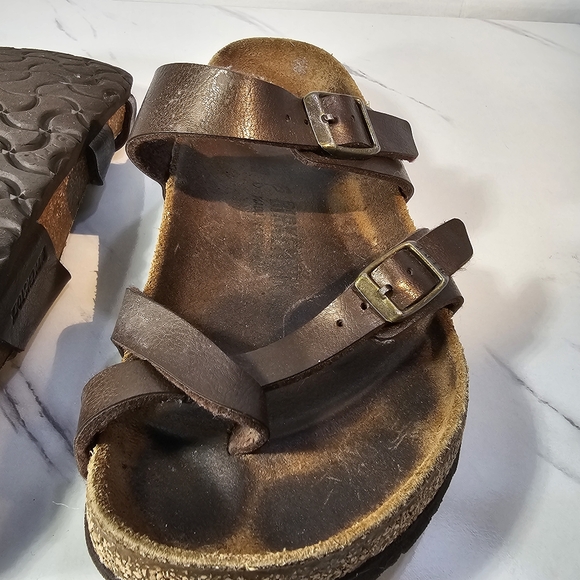 Birkenstock Womens Mayari Brown Leather Toe Loop Slide Casual Sandal EU 38 US 7 - Picture 5 of 14